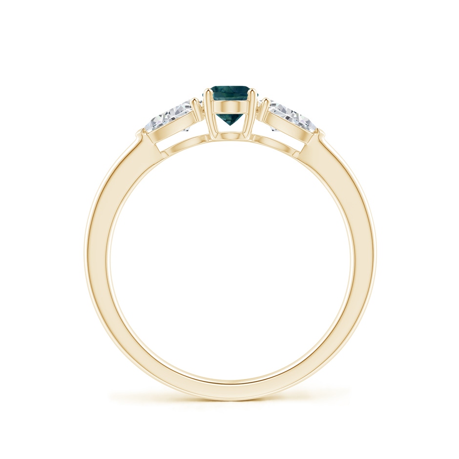 6x4mm AAA Oval Teal Montana Sapphire Three Stone Ring with Pear Diamonds in 9K Yellow Gold side-1