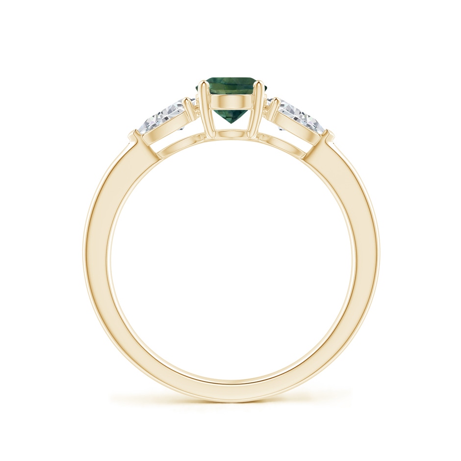 7x5mm AA Oval Teal Montana Sapphire Three Stone Ring with Pear Diamonds in Yellow Gold side-1