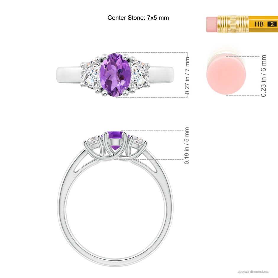 7x5mm AA Three Stone Oval Amethyst and Half Moon Diamond Ring in P950 Platinum ruler