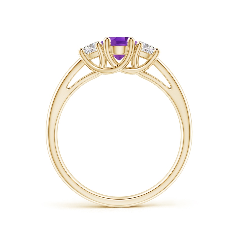 7x5mm AA Three Stone Oval Amethyst and Half Moon Diamond Ring in Yellow Gold side-1