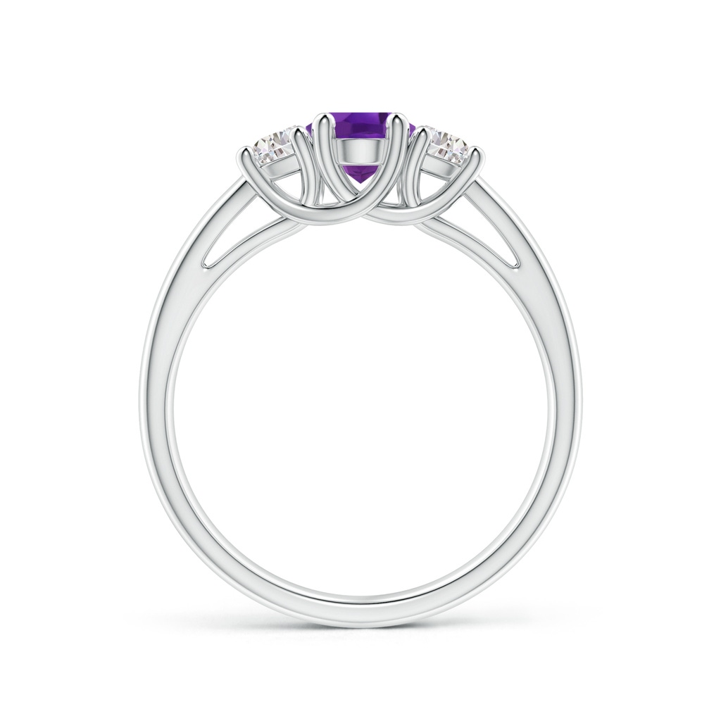 7x5mm AAA Three Stone Oval Amethyst and Half Moon Diamond Ring in White Gold - side_1