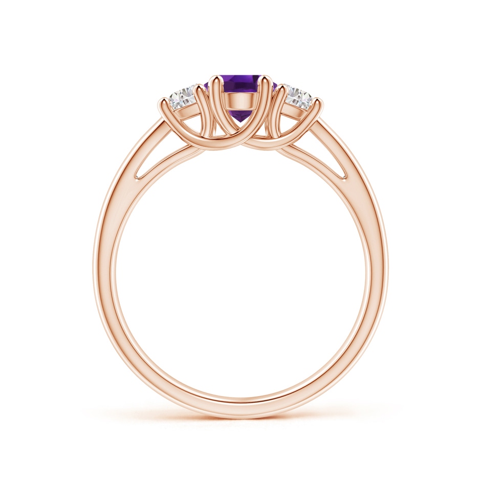 7x5mm AAAA Three Stone Oval Amethyst and Half Moon Diamond Ring in Rose Gold side-1