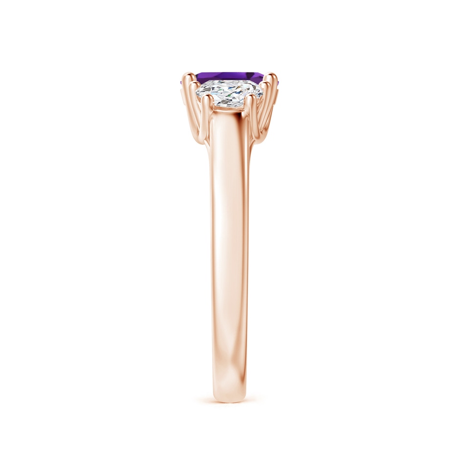 7x5mm AAAA Three Stone Oval Amethyst and Half Moon Diamond Ring in Rose Gold side-2