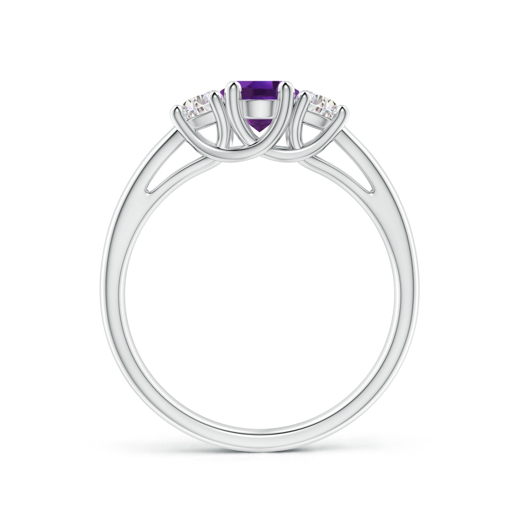 7x5mm AAAA Three Stone Oval Amethyst and Half Moon Diamond Ring in White Gold - side_1