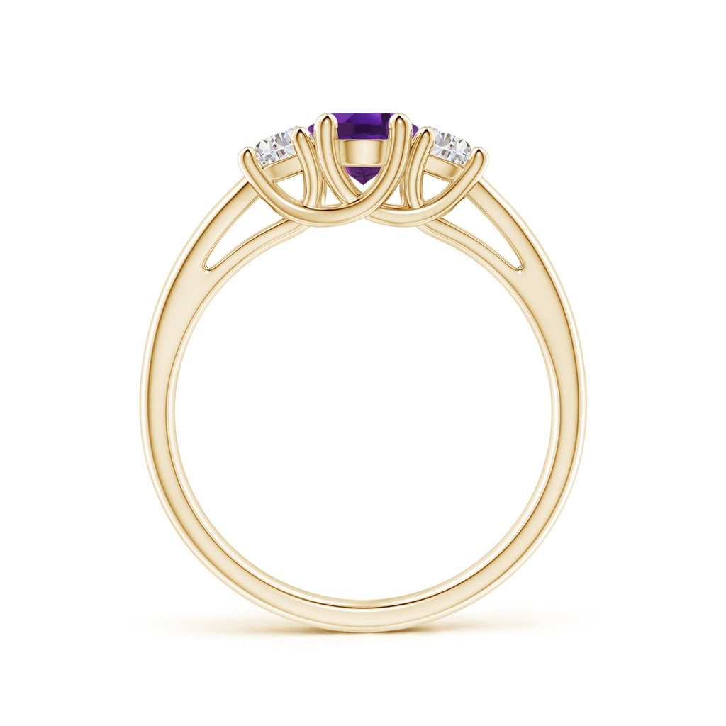 7x5mm AAAA Three Stone Oval Amethyst and Half Moon Diamond Ring in Yellow Gold - side_1