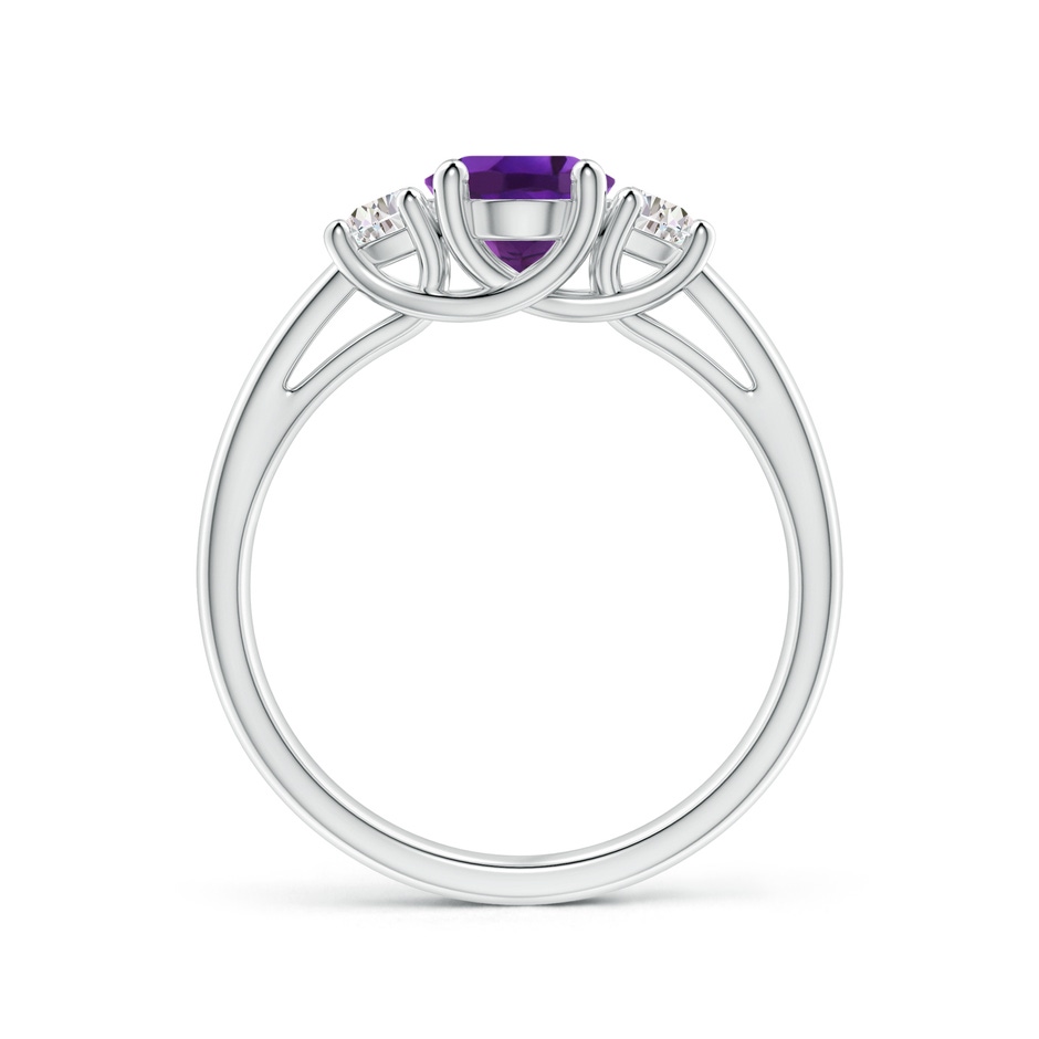8x6mm AAAA Three Stone Oval Amethyst and Half Moon Diamond Ring in White Gold side-1