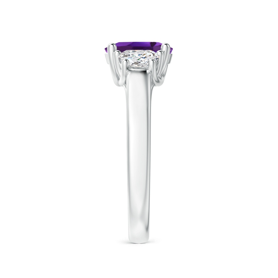 8x6mm AAAA Three Stone Oval Amethyst and Half Moon Diamond Ring in White Gold side-2