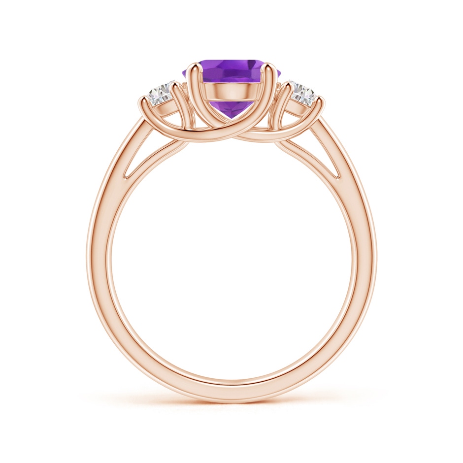 9x7mm AA Three Stone Oval Amethyst and Half Moon Diamond Ring in Rose Gold side-1