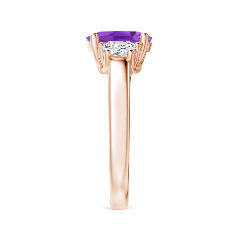 9x7mm AA Three Stone Oval Amethyst and Half Moon Diamond Ring in Rose Gold side-2