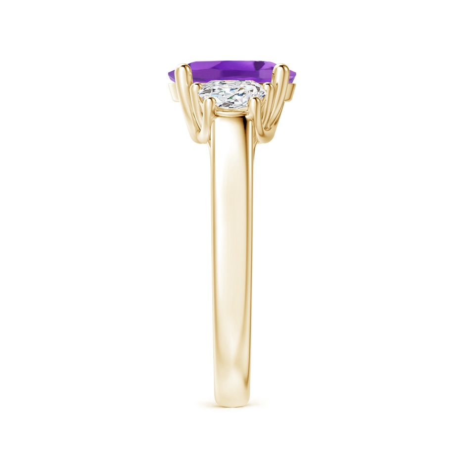 9x7mm AA Three Stone Oval Amethyst and Half Moon Diamond Ring in Yellow Gold side-2