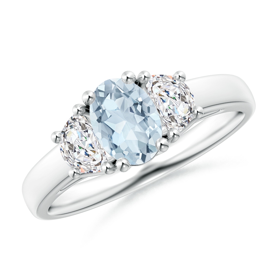 7x5mm A Three Stone Oval Aquamarine and Half Moon Diamond Ring in P950 Platinum 