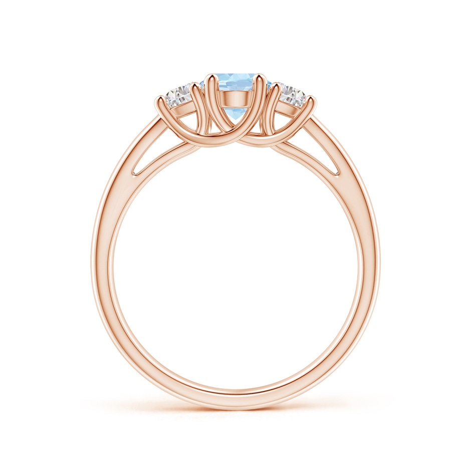 7x5mm AA Three Stone Oval Aquamarine and Half Moon Diamond Ring in Rose Gold side-1