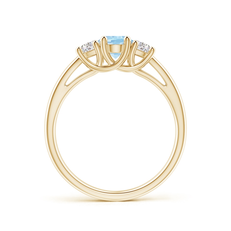 7x5mm AAA Three Stone Oval Aquamarine and Half Moon Diamond Ring in Yellow Gold side-1