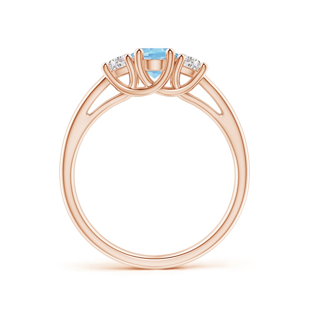 7x5mm AAAA Three Stone Oval Aquamarine and Half Moon Diamond Ring in Rose Gold Side-1