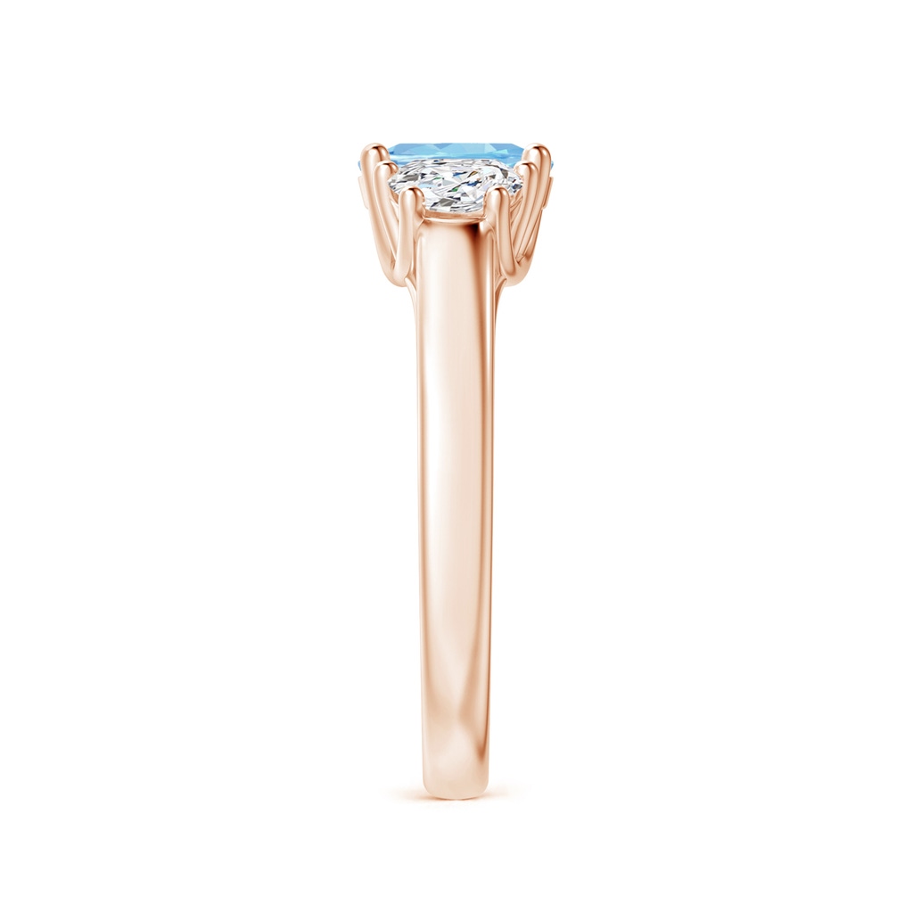 7x5mm AAAA Three Stone Oval Aquamarine and Half Moon Diamond Ring in Rose Gold Side-2