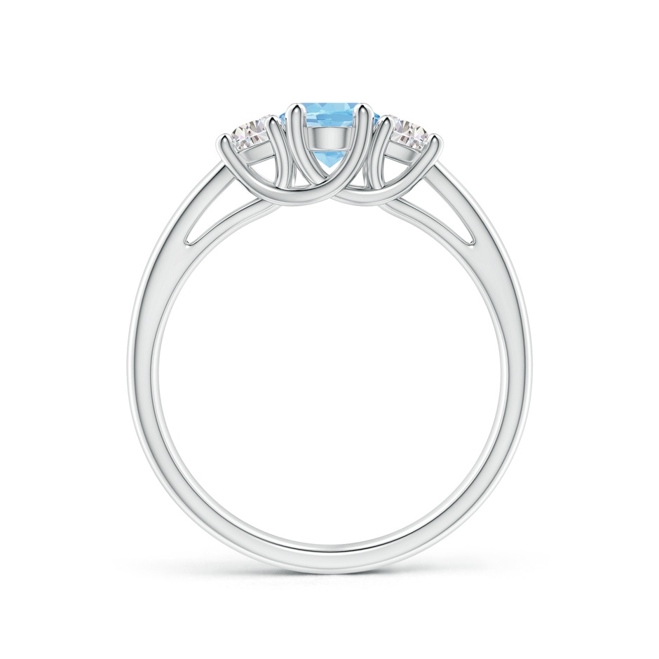 7x5mm AAAA Three Stone Oval Aquamarine and Half Moon Diamond Ring in White Gold side-1