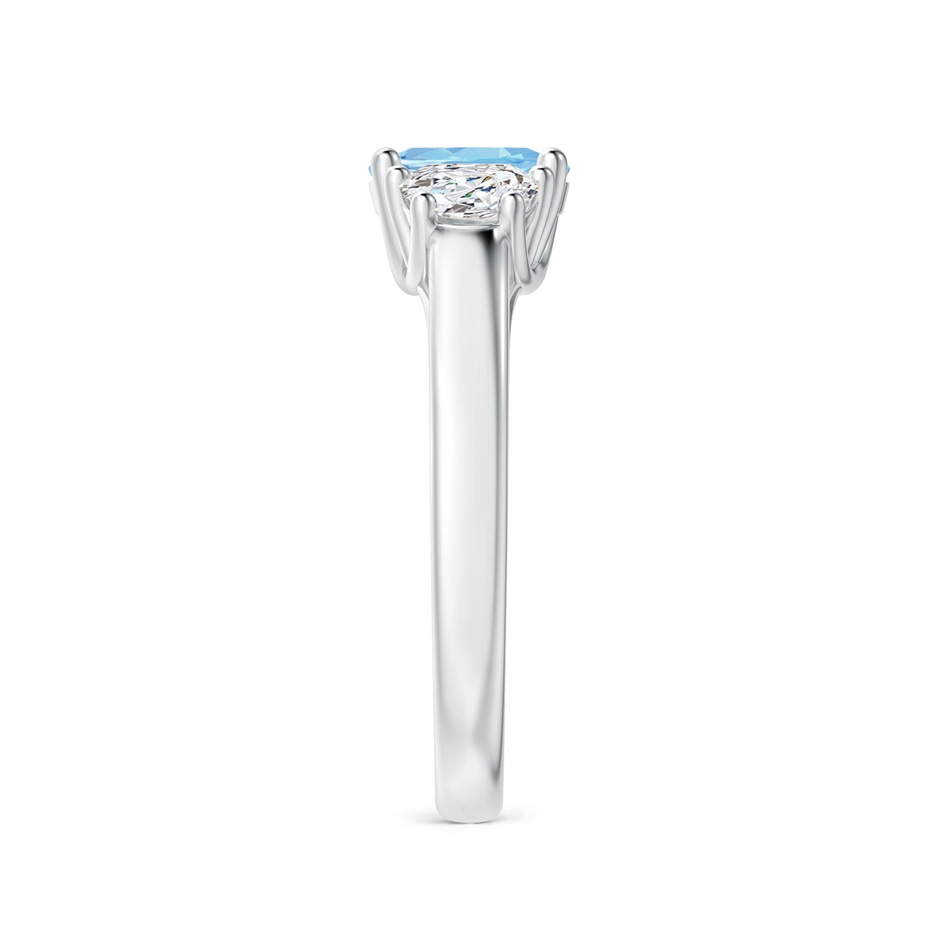 7x5mm AAAA Three Stone Oval Aquamarine and Half Moon Diamond Ring in White Gold side-2