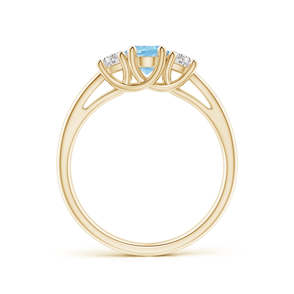 7x5mm AAAA Three Stone Oval Aquamarine and Half Moon Diamond Ring in Yellow Gold Side-1