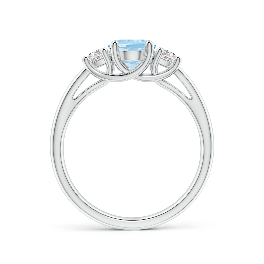 8x6mm AAA Three Stone Oval Aquamarine and Half Moon Diamond Ring in White Gold - side_1