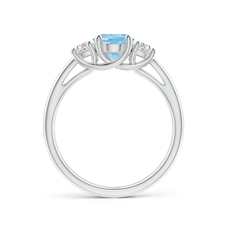 8x6mm AAAA Three Stone Oval Aquamarine and Half Moon Diamond Ring in P950 Platinum side-1