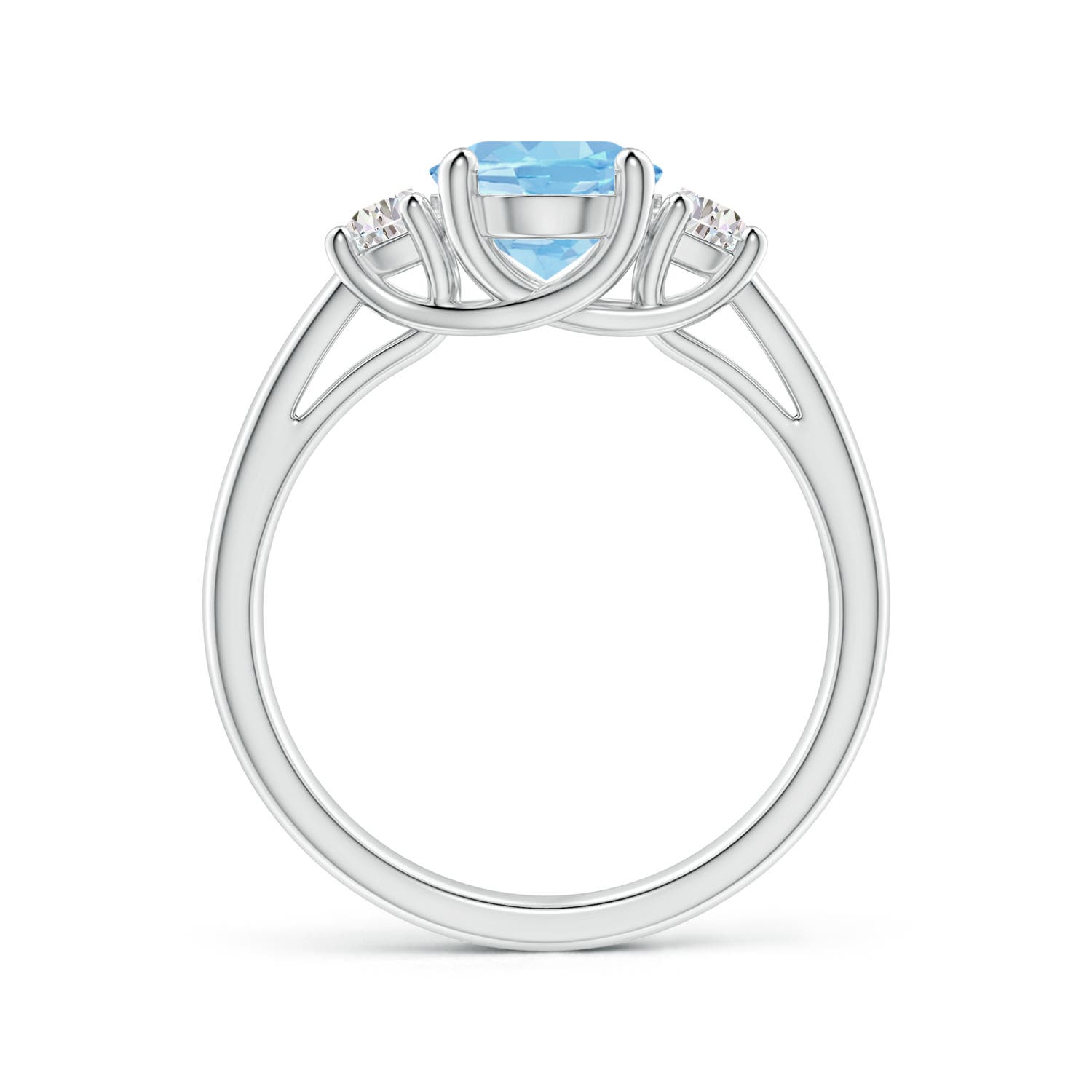 9x7mm AAAA Three Stone Oval Aquamarine and Half Moon Diamond Ring in P950 Platinum