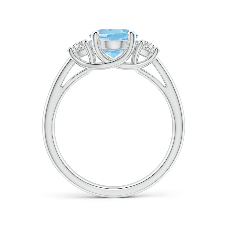 9x7mm AAAA Three Stone Oval Aquamarine and Half Moon Diamond Ring in P950 Platinum side-1