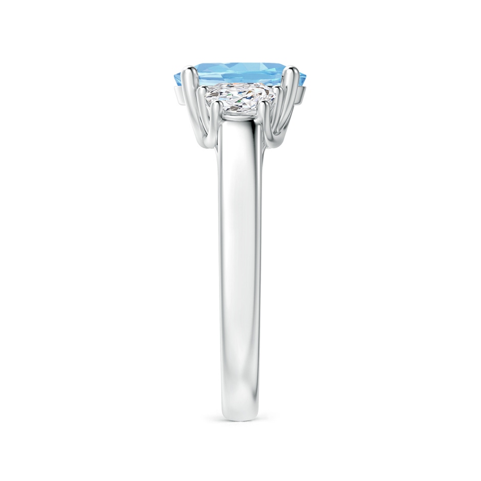 9x7mm AAAA Three Stone Oval Aquamarine and Half Moon Diamond Ring in P950 Platinum side-2