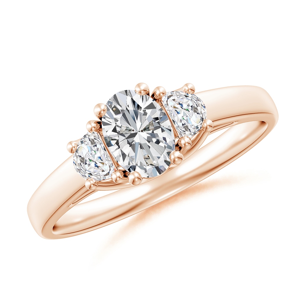 6x4mm HSI2 Oval and Half Moon Diamond Three Stone Ring in Rose Gold