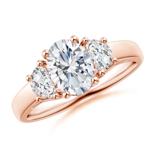 8x6mm GVS2 Oval and Half Moon Diamond Three Stone Ring in 18K Rose Gold
