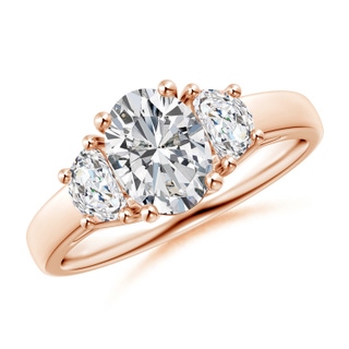 8x6mm HSI2 Oval and Half Moon Diamond Three Stone Ring in Rose Gold
