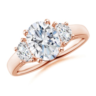 9x7mm GVS2 Oval and Half Moon Diamond Three Stone Ring in 18K Rose Gold