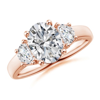 9x7mm HSI2 Oval and Half Moon Diamond Three Stone Ring in 18K Rose Gold