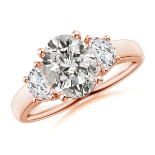 9x7mm KI3 Oval and Half Moon Diamond Three Stone Ring in 18K Rose Gold