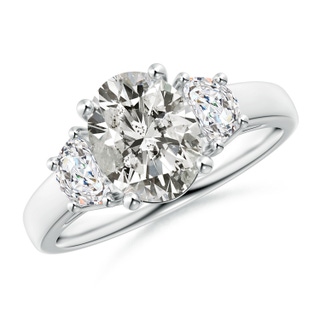 9x7mm KI3 Oval and Half Moon Diamond Three Stone Ring in P950 Platinum