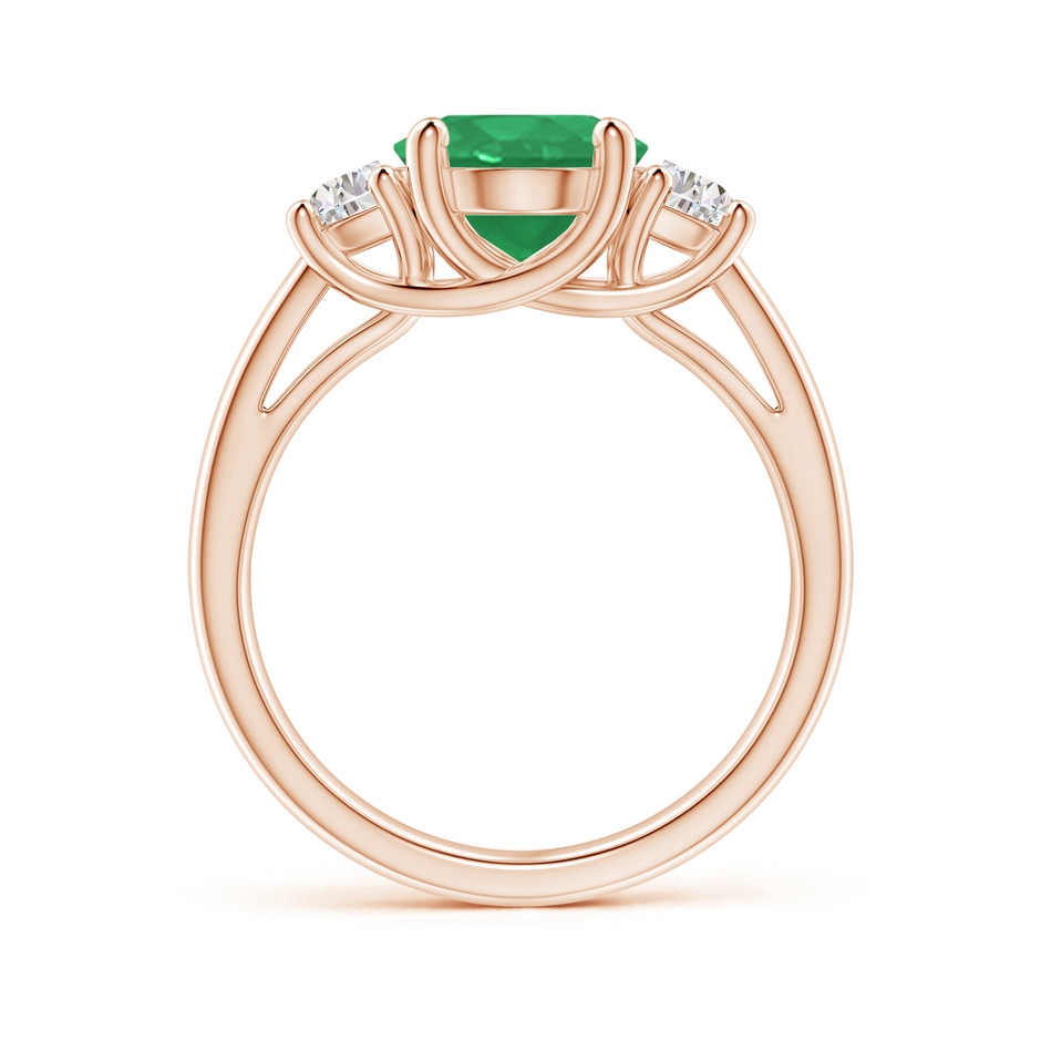 10x8mm A Three Stone Oval Emerald and Half Moon Diamond Ring in Rose Gold side 199