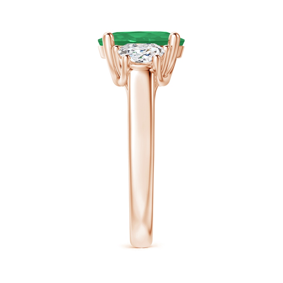 10x8mm A Three Stone Oval Emerald and Half Moon Diamond Ring in Rose Gold side 299