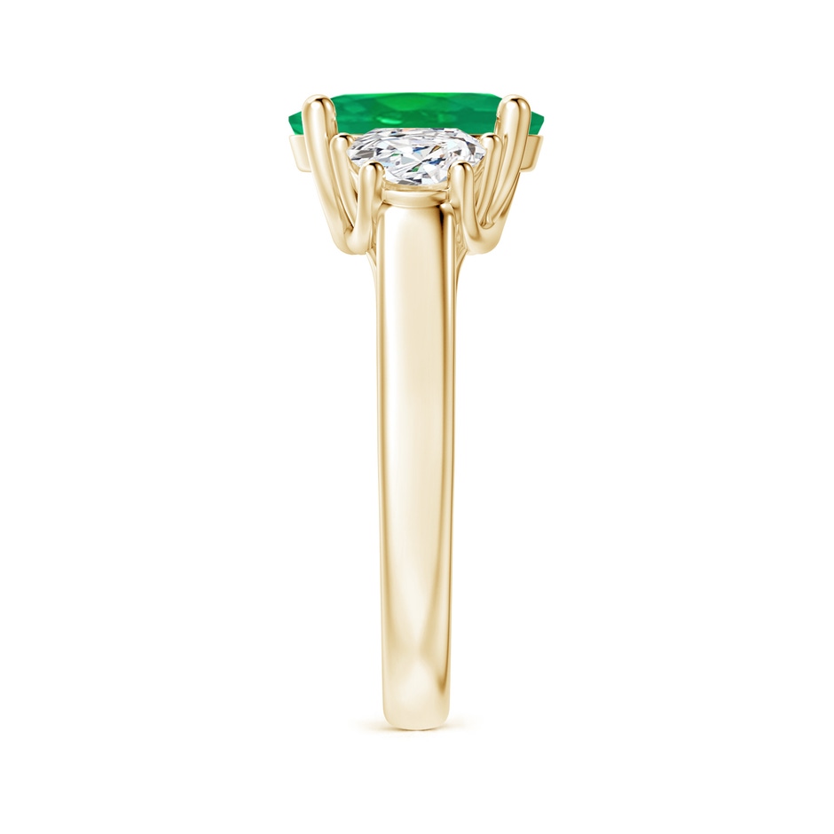 10x8mm AA Three Stone Oval Emerald and Half Moon Diamond Ring in Yellow Gold side 299