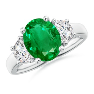 10x8mm AAA Three Stone Oval Emerald and Half Moon Diamond Ring in P950 Platinum