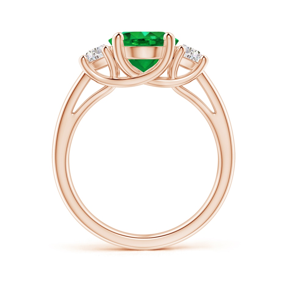 10x8mm AAA Three Stone Oval Emerald and Half Moon Diamond Ring in Rose Gold side 199