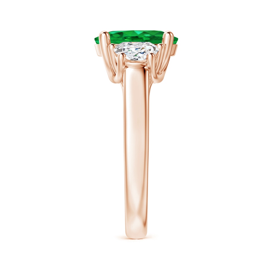 10x8mm AAA Three Stone Oval Emerald and Half Moon Diamond Ring in Rose Gold side 299
