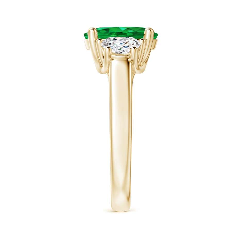 10x8mm AAA Three Stone Oval Emerald and Half Moon Diamond Ring in Yellow Gold side 299