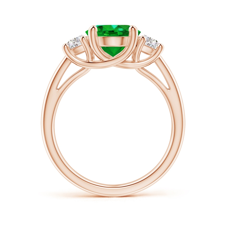10x8mm AAAA Three Stone Oval Emerald and Half Moon Diamond Ring in 9K Rose Gold side 199