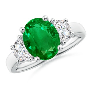 10x8mm AAAA Three Stone Oval Emerald and Half Moon Diamond Ring in P950 Platinum