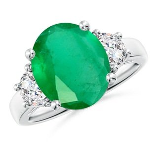 12x10mm A Three Stone Oval Emerald and Half Moon Diamond Ring in P950 Platinum