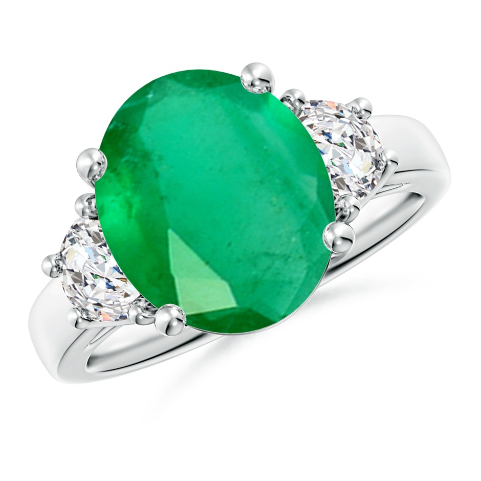 12x10mm A Three Stone Oval Emerald and Half Moon Diamond Ring in P950 Platinum 