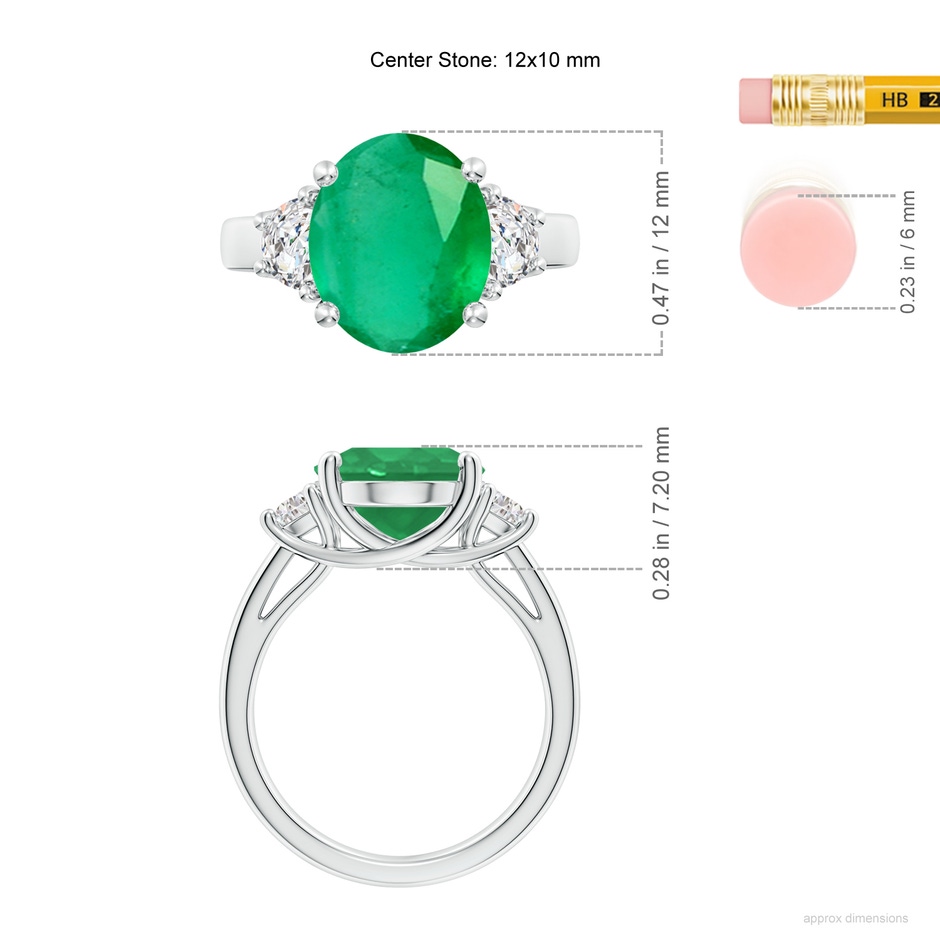 12x10mm A Three Stone Oval Emerald and Half Moon Diamond Ring in P950 Platinum ruler