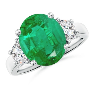 12x10mm AA Three Stone Oval Emerald and Half Moon Diamond Ring in P950 Platinum