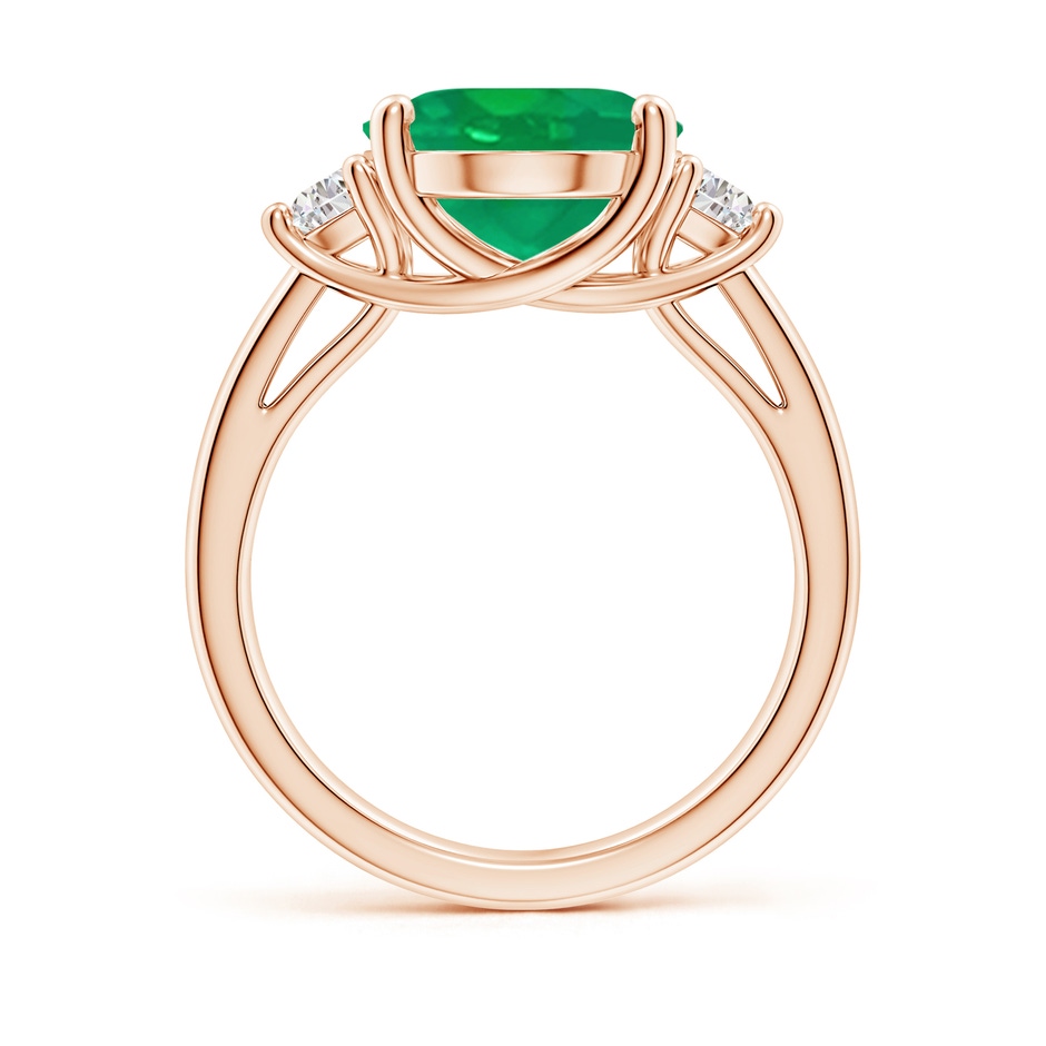 12x10mm AA Three Stone Oval Emerald and Half Moon Diamond Ring in Rose Gold side 199