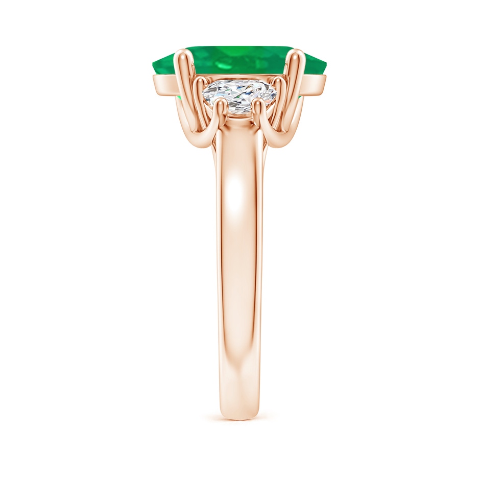 12x10mm AA Three Stone Oval Emerald and Half Moon Diamond Ring in Rose Gold side 299