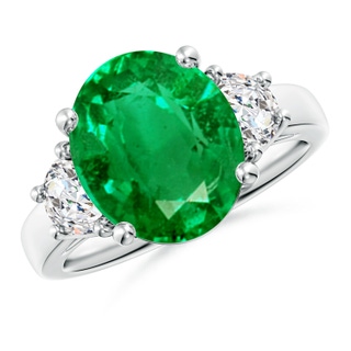 12x10mm AAA Three Stone Oval Emerald and Half Moon Diamond Ring in P950 Platinum